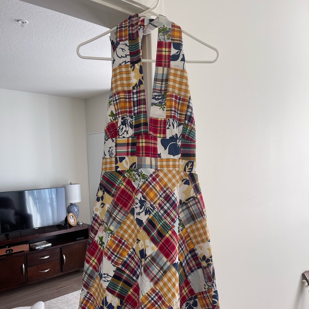 picnic quilt print midi dress